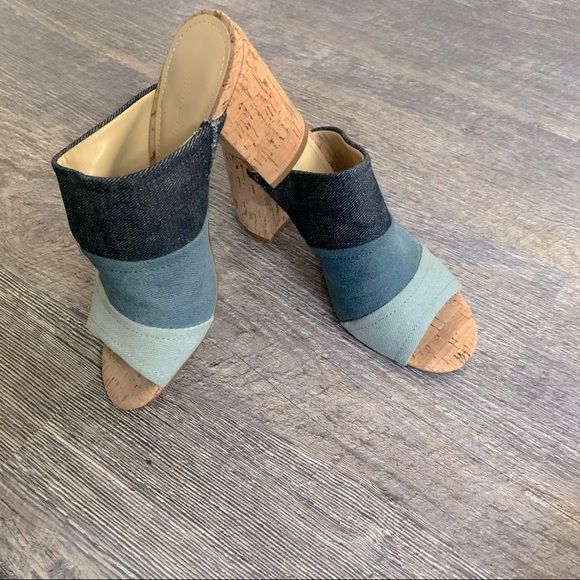 Marc Fisher Shoes - Womens Open Toe Denim Cork Heel Sandals Size 6
